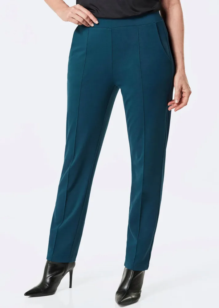 Schlupfbundhose in konischem Schnitt - petrol - Gr. 40 von Goldner Fashion