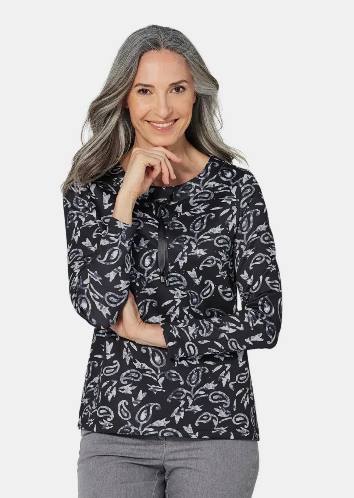 Langarmshirt mit Metallic-Druck - schwarz / gemustert - Gr. 21 von Goldner Fashion
