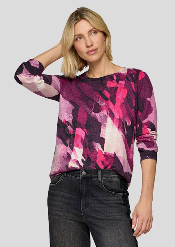 Kuscheliger Strickpullover mit Glitzersteinen - beere / lila / gemustert - Gr. 40 von Goldner Fashion