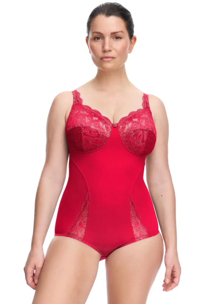 Bügelloser Body mit Spitze an den Cups - rot - Gr. 75 B von Goldner Fashion