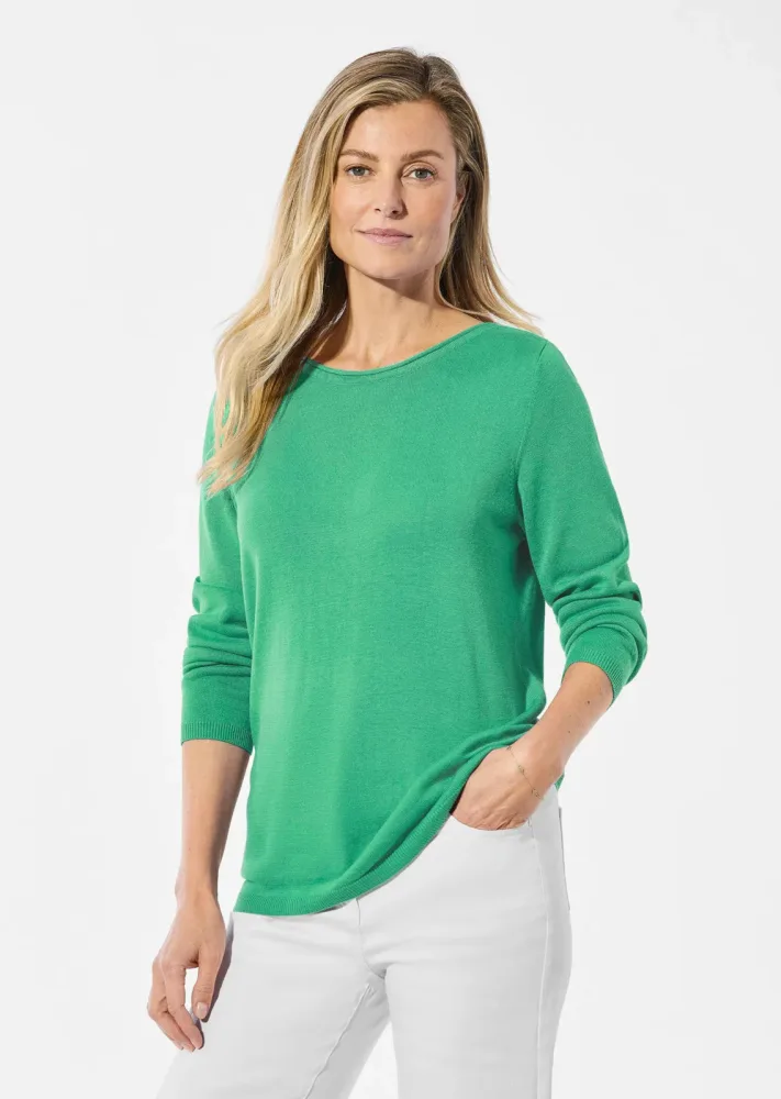 Strickpullover mit U-Boot-Ausschnitt - hellgrün - Gr. 38 von Goldner Fashion