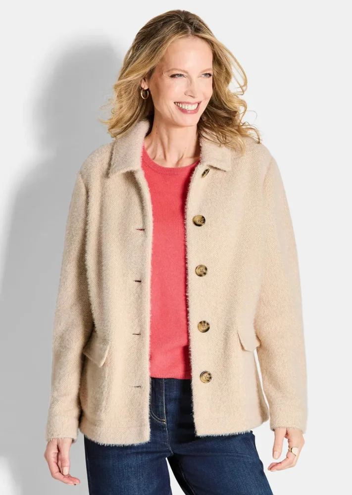 Jacke in flauschiger Qualität mit Lurex - beige - Gr. 21 von Goldner Fashion