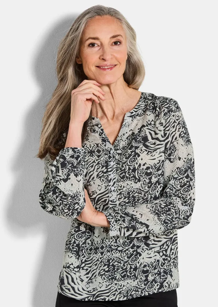 Druckbluse im Unikat-Print - schwarz / gemustert - Gr. 21 von Goldner Fashion