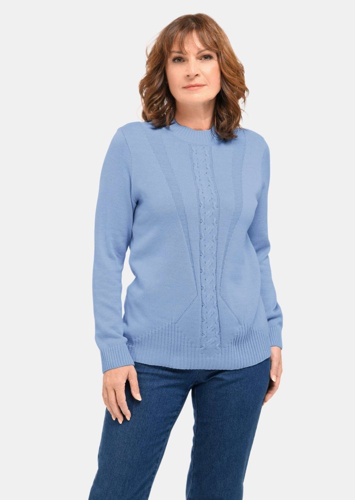 Pullover mit streckendem Zopfmuster - hellblau - Gr. 19 von Goldner Fashion