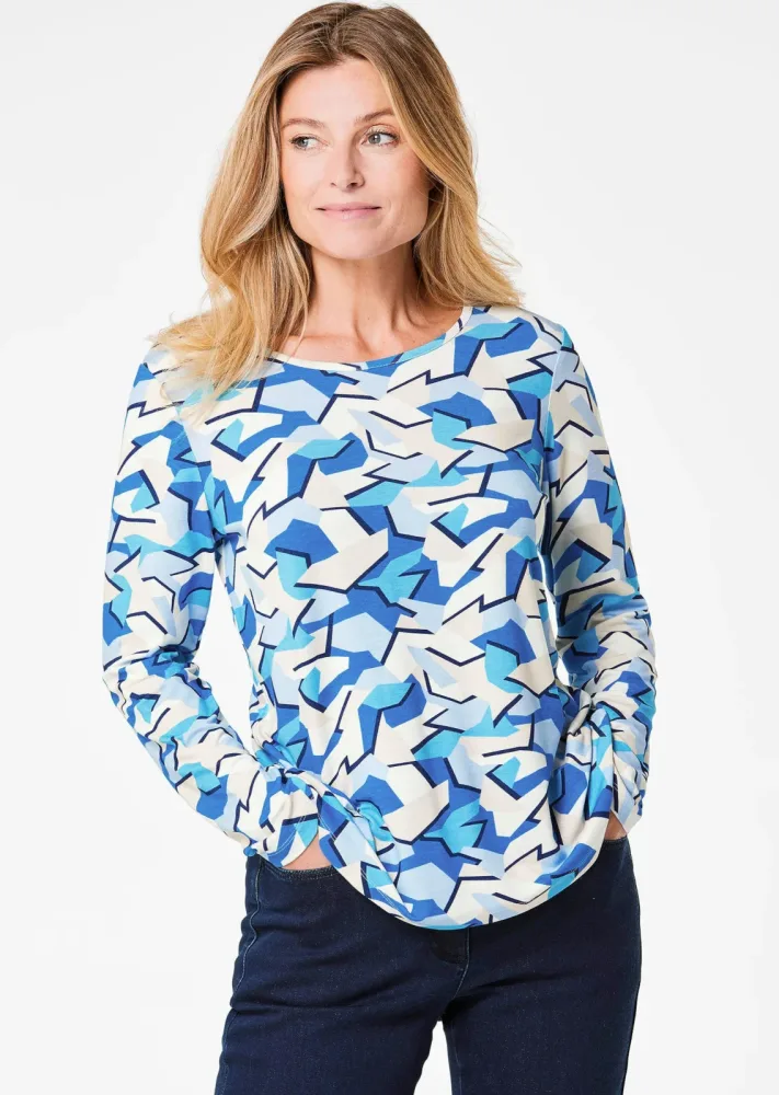 Langarmshirt mit auffälligem Muster - blau / gemustert - Gr. 21 von Goldner Fashion