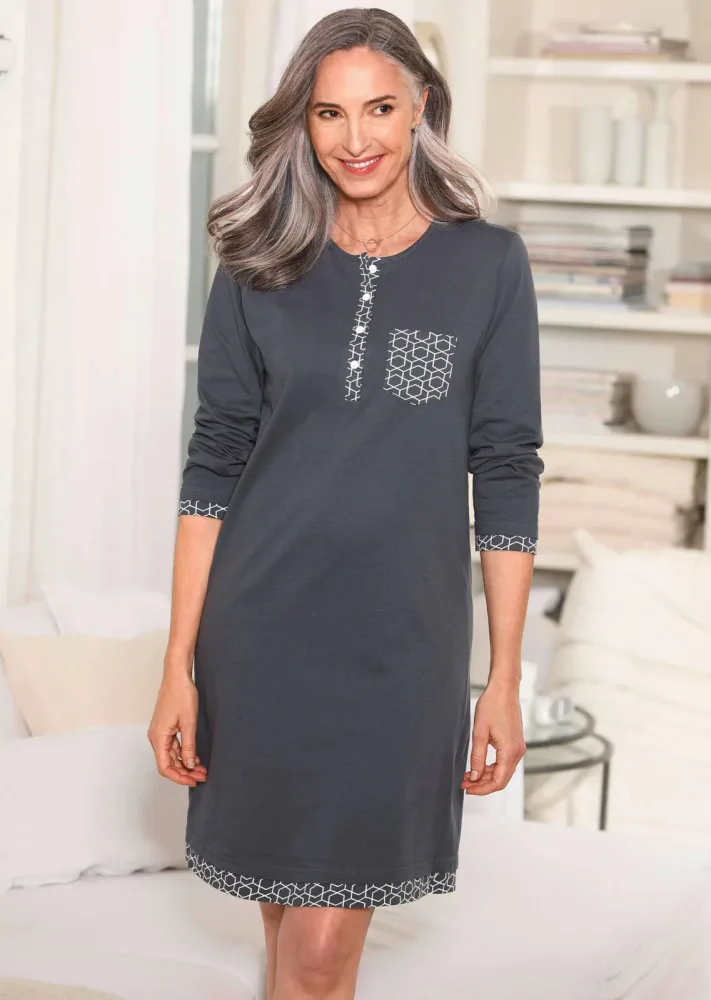 Baumwoll-Nachthemd mit Langarm - anthrazit - Gr. 20/21 von Goldner Fashion