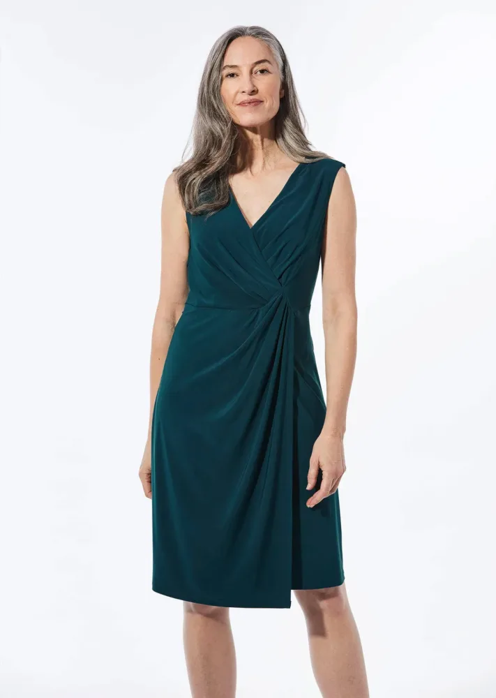 Elegantes Wickelkleid in Slinky-Qualität - smaragd - Gr. 20 von Goldner Fashion