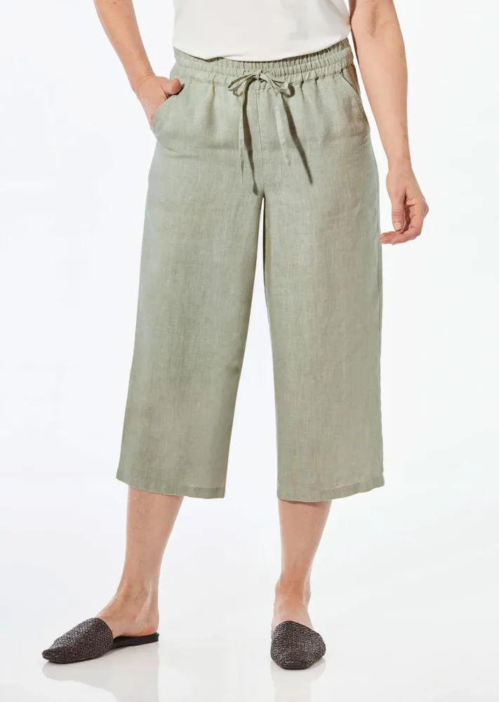 Leinenhose VERA mit weitem Bein - graugrün - Gr. 26 von Goldner Fashion