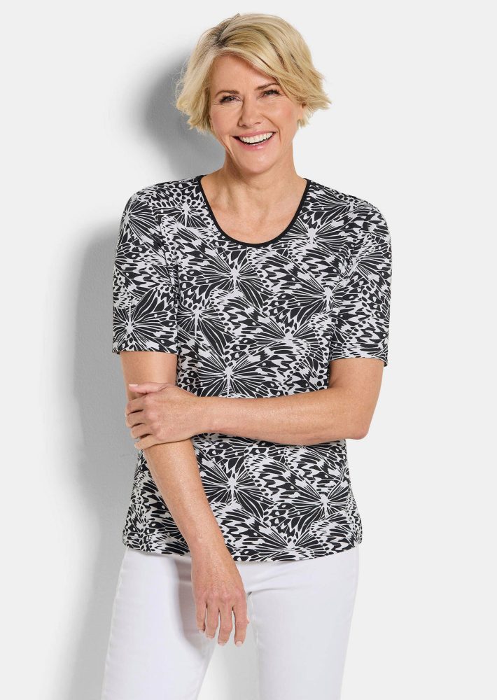 Jersey-Shirt mit Schwarz-Weiss-Print - schwarz / weiss / gemustert - Gr. 19 von Goldner Fashion