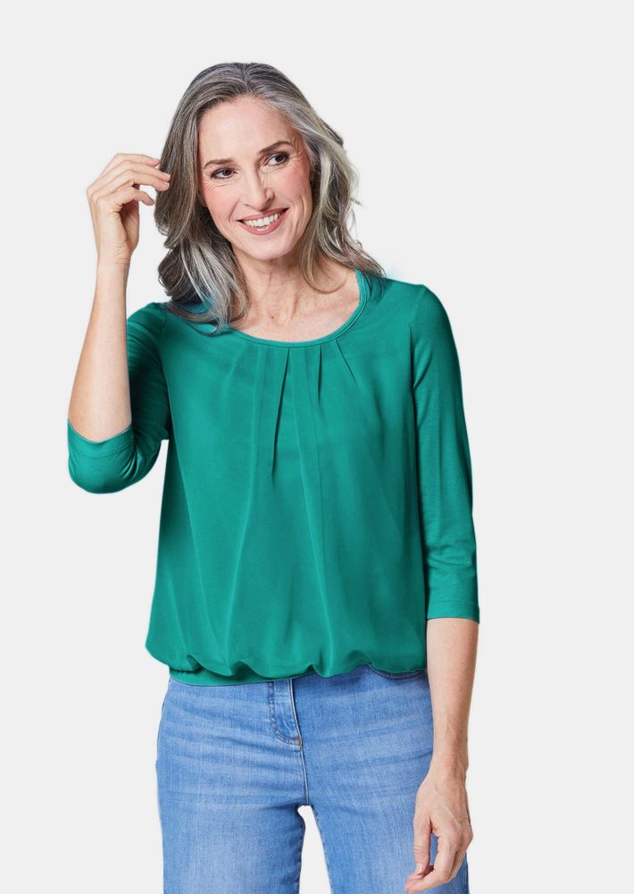 Gepflegtes Shirt in eleganter Blusen-Optik - petrol - Gr. 21 von Goldner Fashion