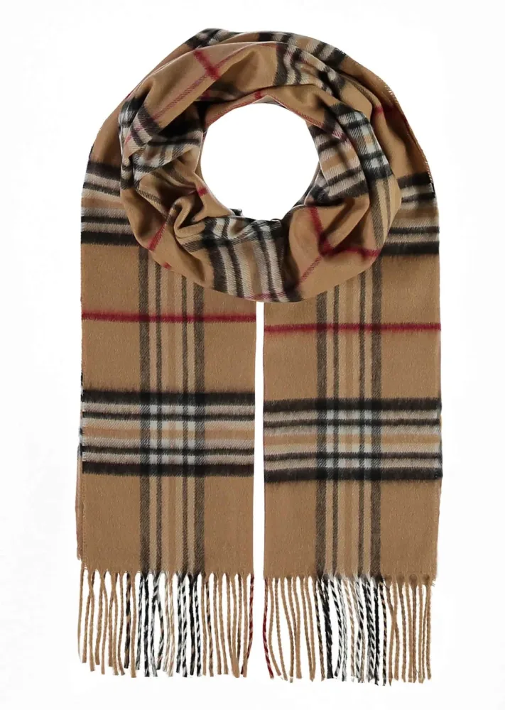 Karo-Schal mit Kaschmir-Haptik - camel / rot / kariert - Gr. Einheitsgröße von Goldner Fashion