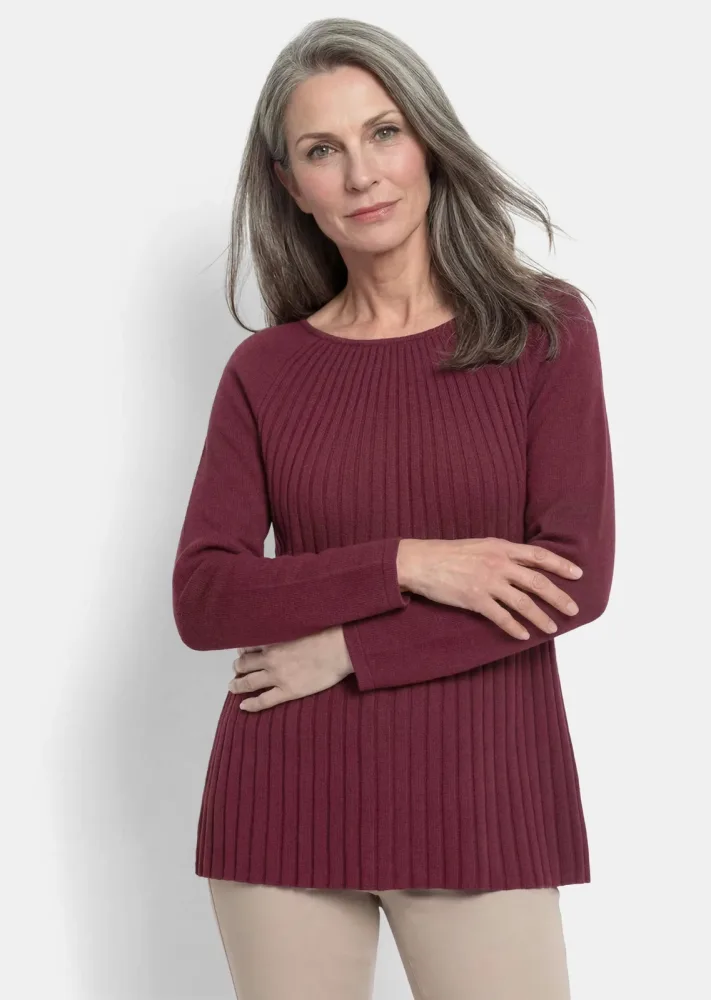 Strickpullover mit Baumwolle in A-Linie - bordeaux - Gr. 44 von Goldner Fashion