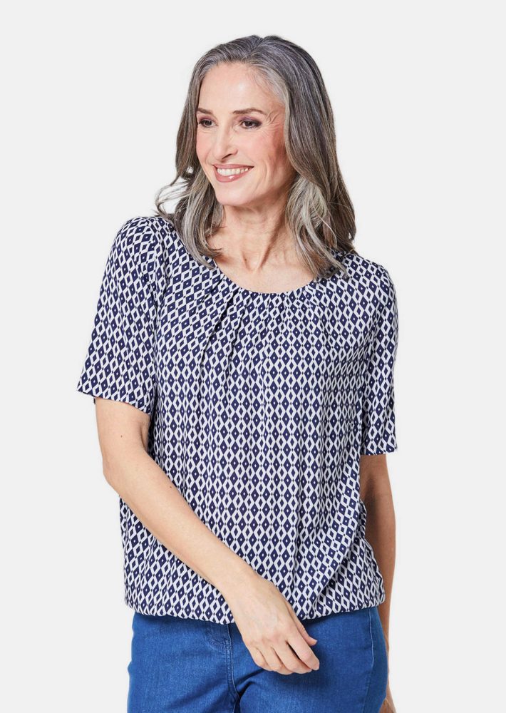 Farbbrillante Druckbluse mit liebevollen Details - marine / weiss - Gr. 19 von Goldner Fashion