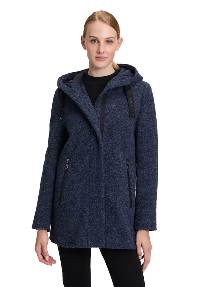 Bouclé-Jacke im sportlichen Look - dunkelblau / méliert - Gr. 40 von Goldner Fashion