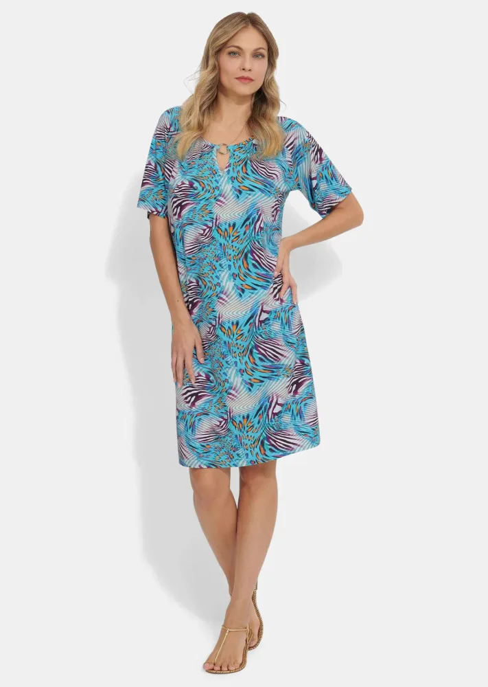Freizeitkleid mit fantasievollem Animal Print - blau / gemustert - Gr. 38 von Goldner Fashion