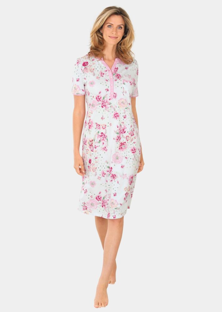 Nachthemd mit Halbarm und Knopfleiste - rosé / weiss / gemustert - Gr. 20/21 von Goldner Fashion
