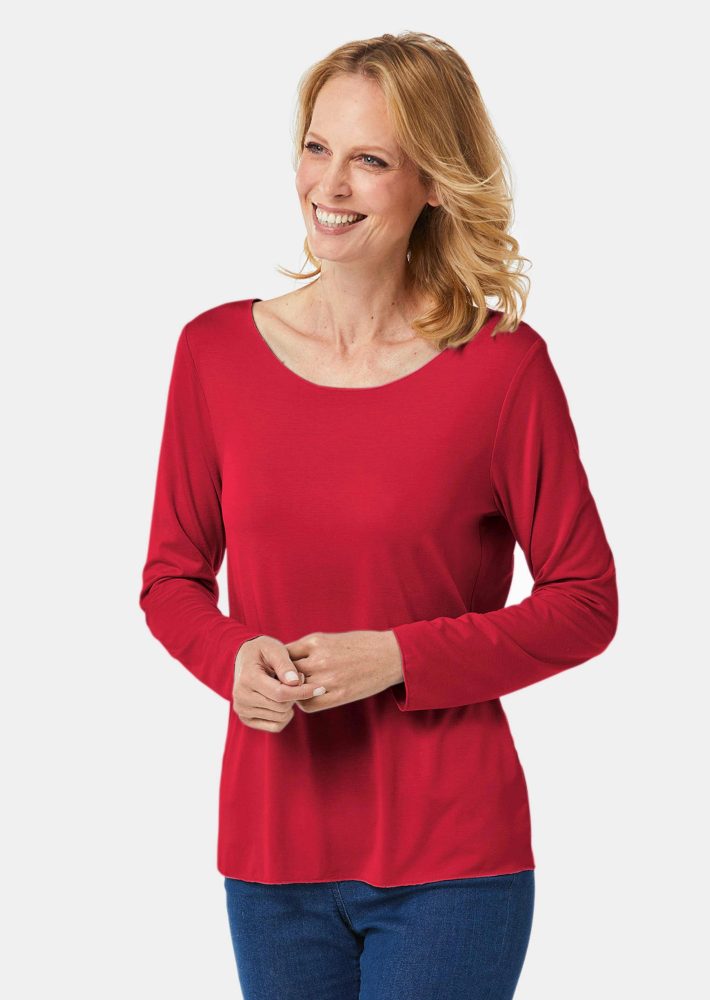 Kombistarkes Langarmshirt mit tonaler Zierkante - rot - Gr. 21 von Goldner Fashion