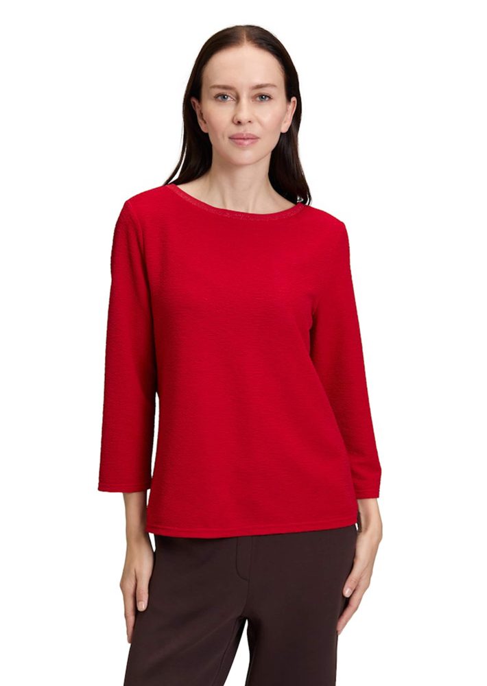 Strukturiertes Shirt mit Glanzblende - rot - Gr. 40 von Goldner Fashion