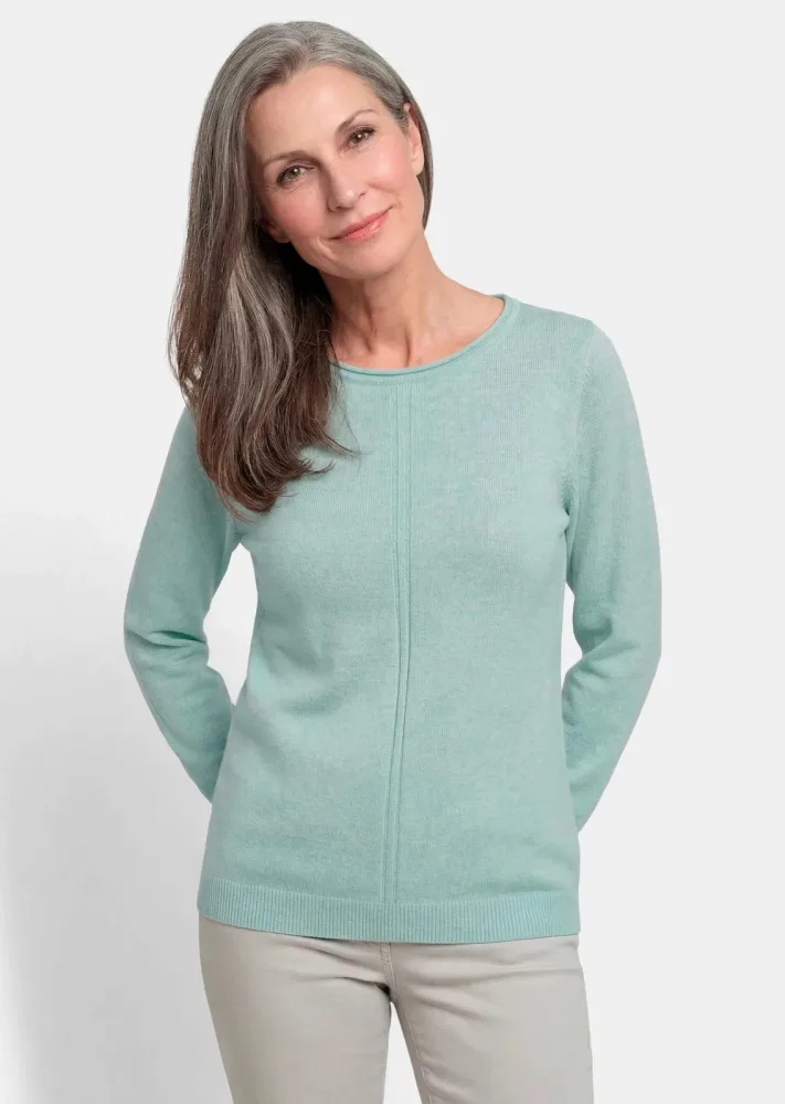 Strickpullover aus reiner Merinowolle - graugrün / méliert - Gr. 25 von Goldner Fashion