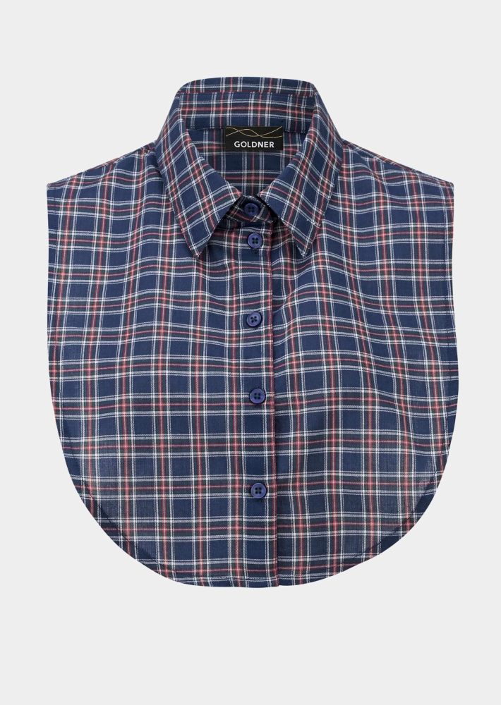 Kombinationsstarker Blusenkragen - blau / rot / kariert - Gr. 48 von Goldner Fashion