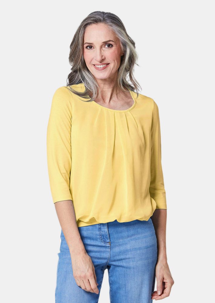Gepflegtes Shirt in eleganter Blusen-Optik - gelb - Gr. 22 von Goldner Fashion