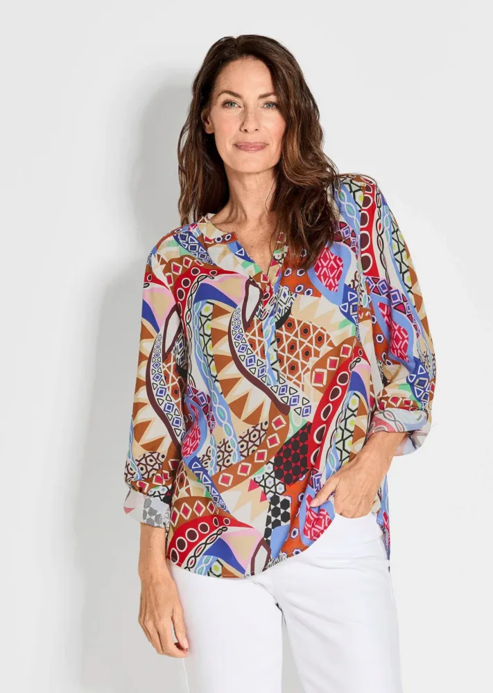 Druckbluse im Unikat-Print - bunt / gemustert - Gr. 48 von Goldner Fashion