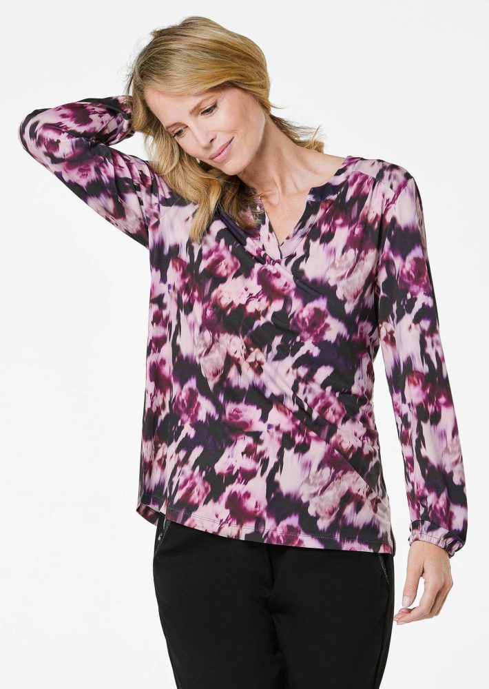 Blusenshirt in femininer Form - beere / gemustert - Gr. 20 von Goldner Fashion