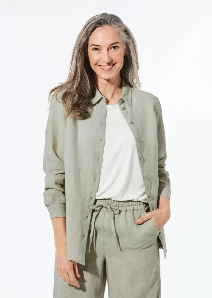 Leinenbluse - graugrün - Gr. 20 von Goldner Fashion