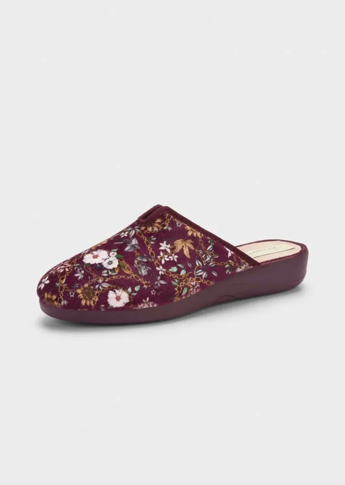 Pantoffeln mit Kautschuk-Sohle - bordeaux / gemustert - Gr. 38 von Goldner Fashion