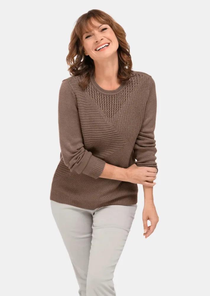 Pflegeleichter Pullover in hochwertiger Rippenstruktur - taupe - Gr. 19 von Goldner Fashion