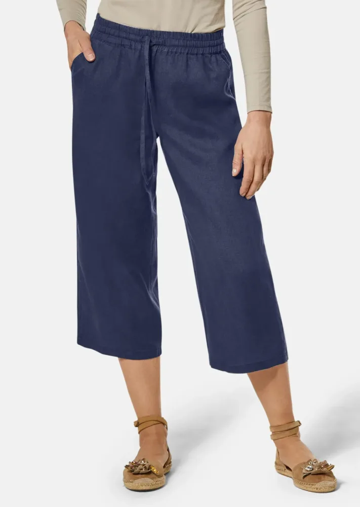 Leinenhose VERA mit weitem Bein - marine - Gr. 21 von Goldner Fashion