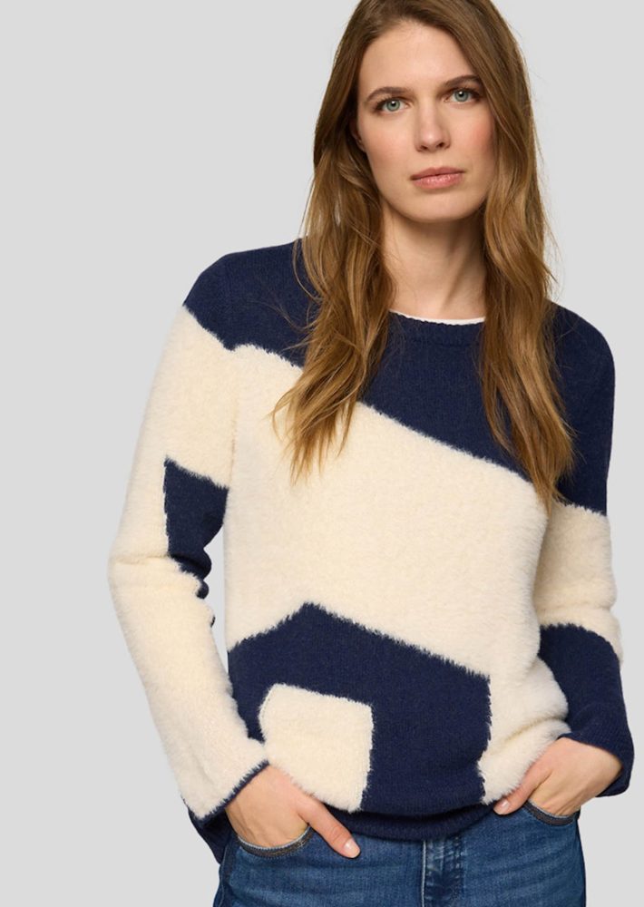 Strickpullover aus Federgarn - blau / cremeweiss - Gr. 38 von Goldner Fashion