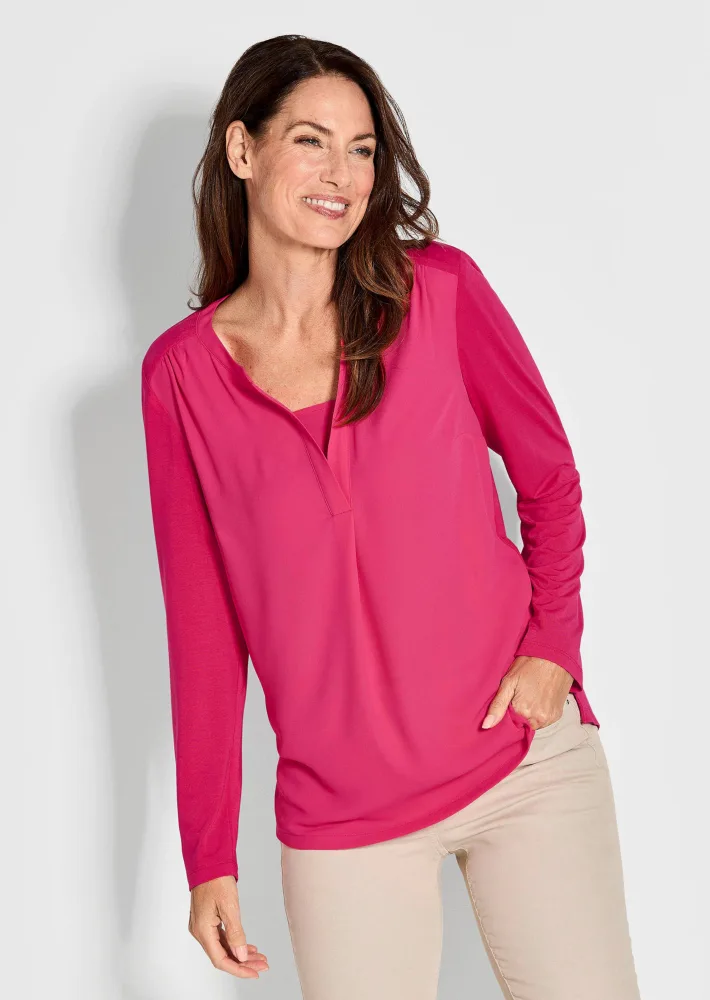Blusenshirt mit Chiffon-Einsatz - pink - Gr. 20 von Goldner Fashion
