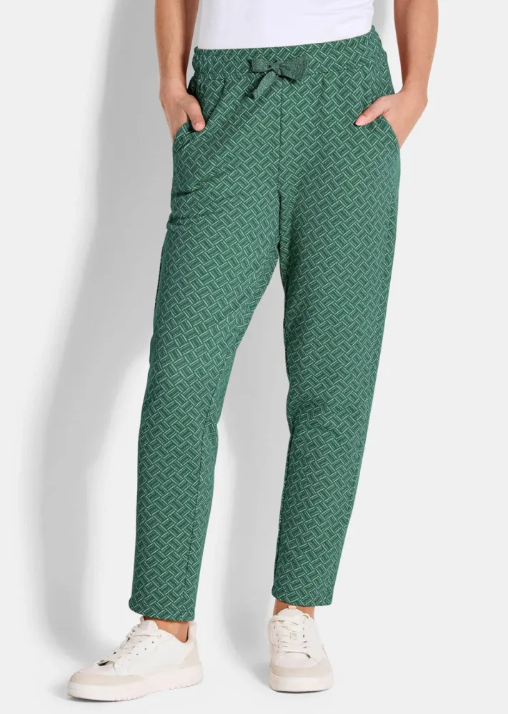 Freizeithose mit Glanz-Details - petrol / gemustert - Gr. 19 von Goldner Fashion
