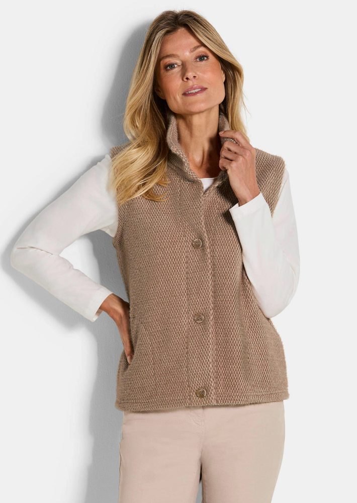 Weste aus kuscheligem Struktur-Jersey - camel - Gr. 42 von Goldner Fashion