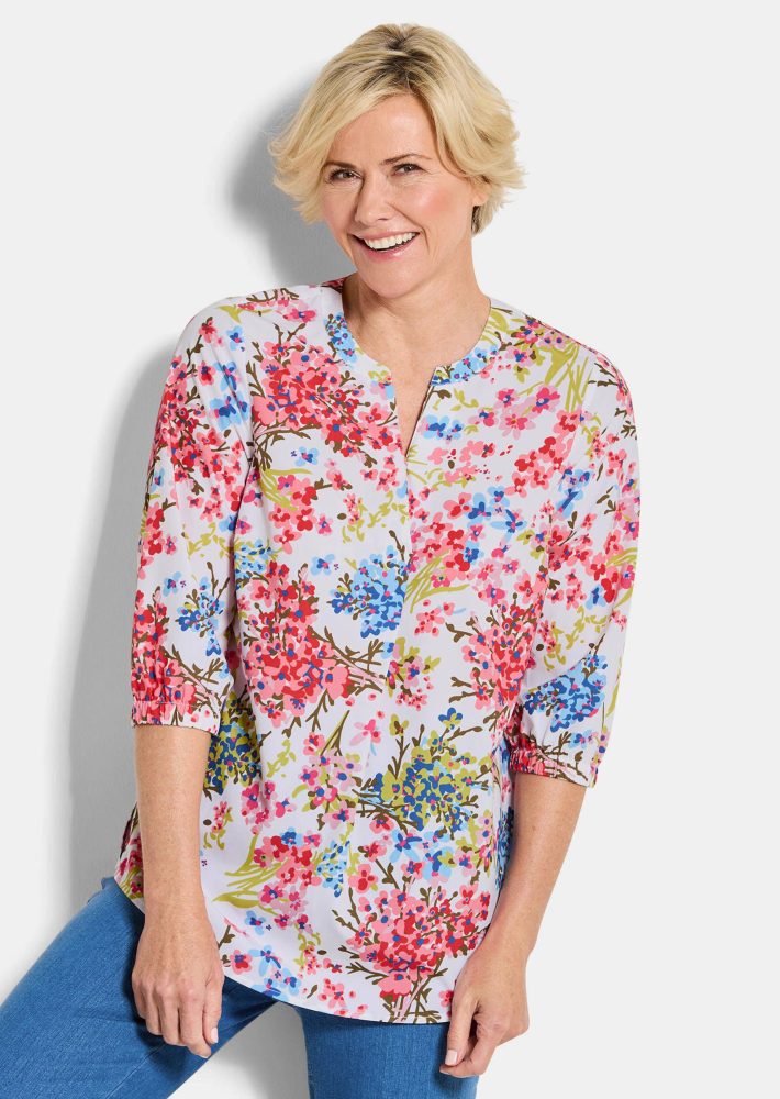 Pflegeleichte Bluse mit Blumenmuster - bunt / gemustert - Gr. 22 von Goldner Fashion