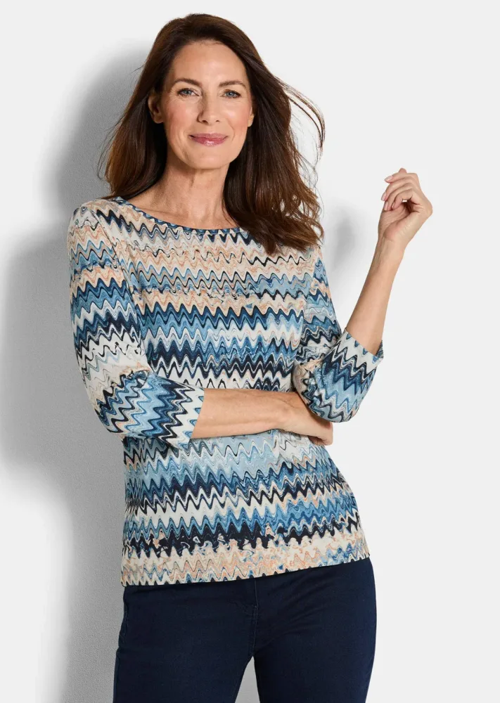 Jersey-Shirt mit 3/4-Ärmeln - blau / gemustert - Gr. 19 von Goldner Fashion