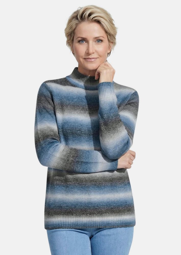 Pullover mit Stehkragen - blau / grau / gemustert - Gr. 22 von Goldner Fashion