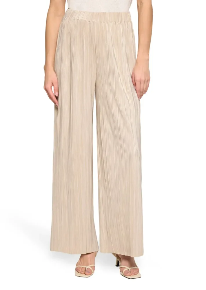 Verkürzte Plissee-Hose mit Glanzgarn - beige - Gr. 42 von Goldner Fashion