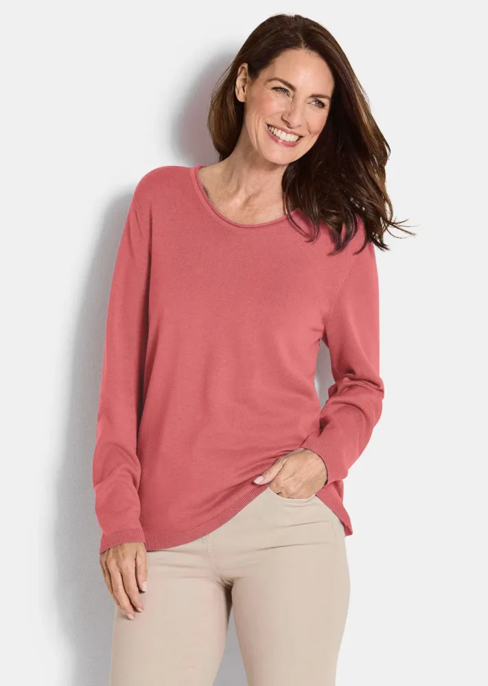 Strickpullover aus Baumwolle und Viskose - koralle - Gr. 50 von Goldner Fashion