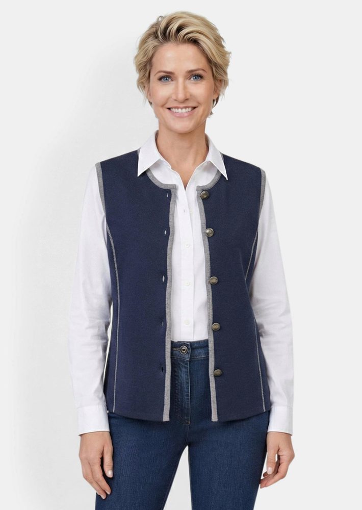 Zeitlose Strickweste mit Merino- Schurwolle - marine / grau - Gr. 21 von Goldner Fashion