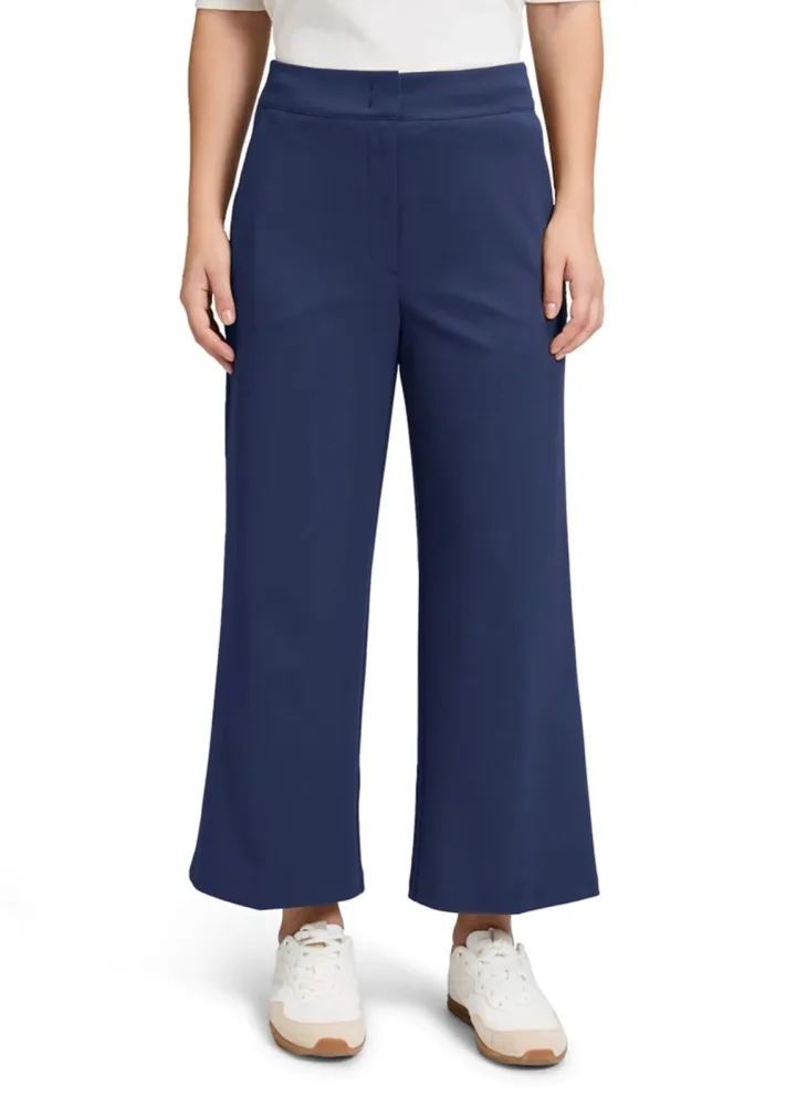 Weite Hose aus Soft-Stretch mit Bügelfalten - dunkelblau - Gr. 40 von Goldner Fashion