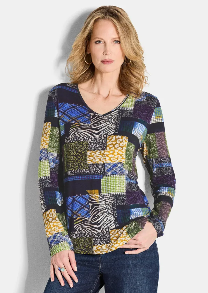 Jersey-Shirt im Patch-Print - marine / gemustert - Gr. 21 von Goldner Fashion