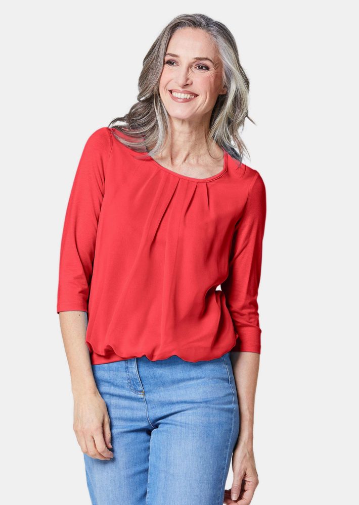 Gepflegtes Shirt in eleganter Blusen-Optik - rot - Gr. 38 von Goldner Fashion