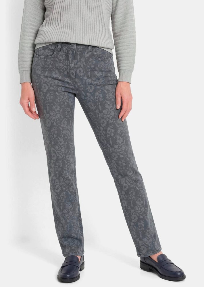 Hose LOUISA mit tonalem Blumenmuster - grau / gemustert - Gr. 19 von Goldner Fashion