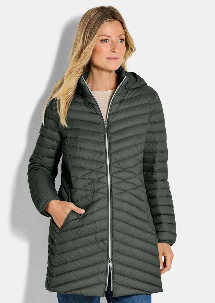 Daunenmantel mit femininer Steppung - khaki - Gr. 20 von Goldner Fashion