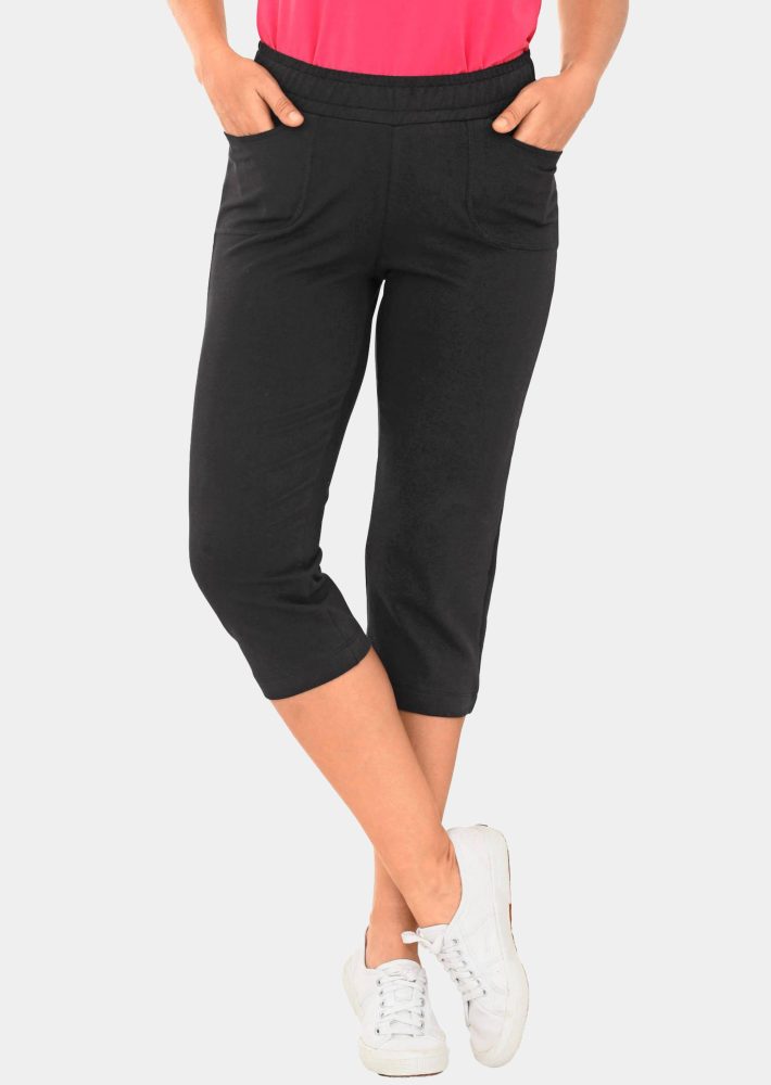 Bequeme 3/4-Freizeithose mit Schlupfbund und Taschen - schwarz - Gr. 20 von Goldner Fashion