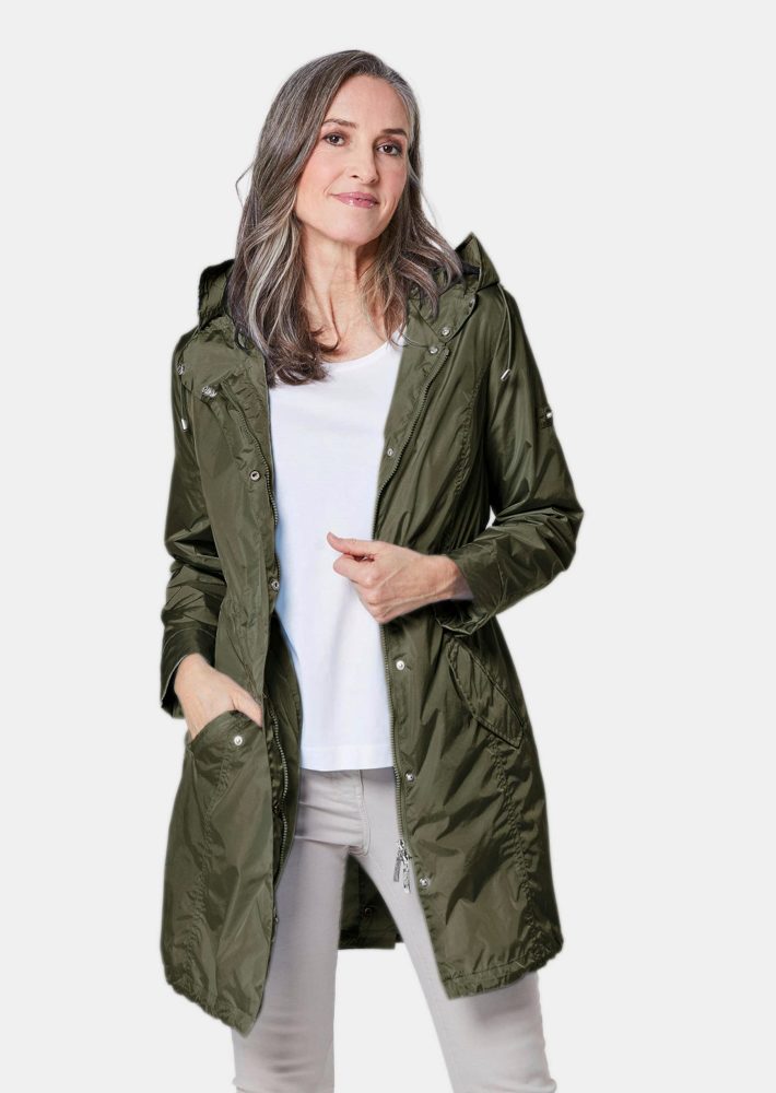 Trendiger leichter Regen Parka aus funktionalem Material - khaki - Gr. 22 von Goldner Fashion