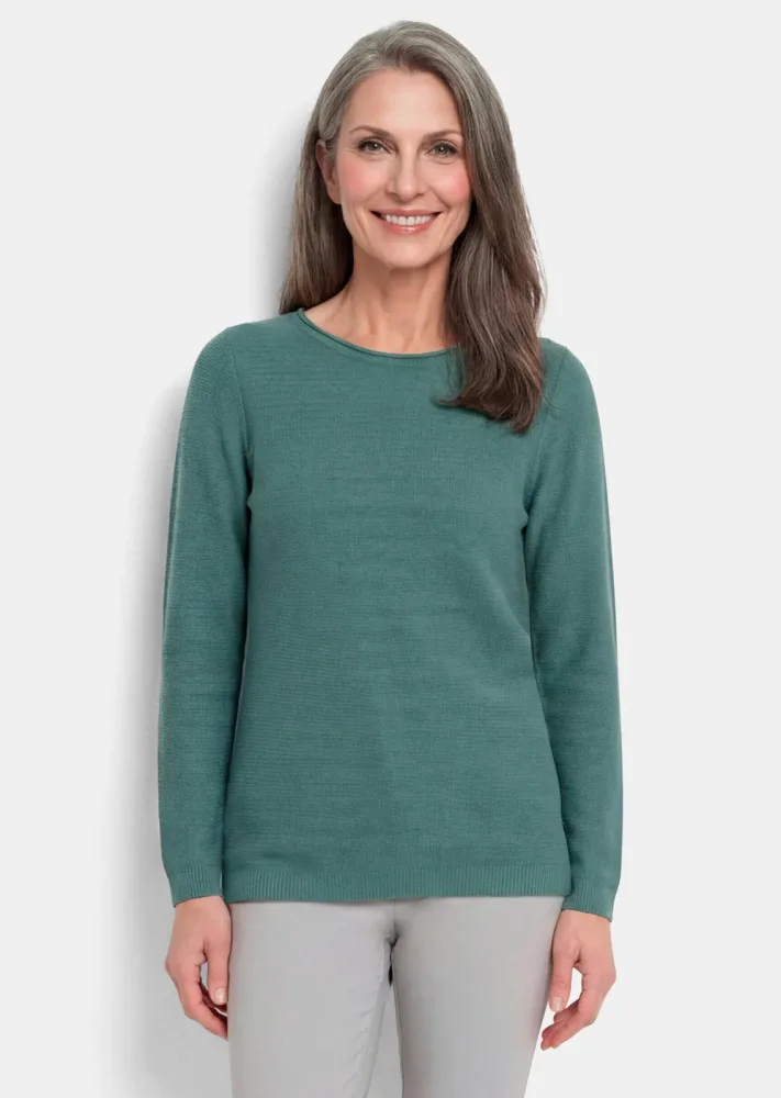 Feiner Strickpullover mit U-Boot-Ausschnitt - graugrün - Gr. 20 von Goldner Fashion