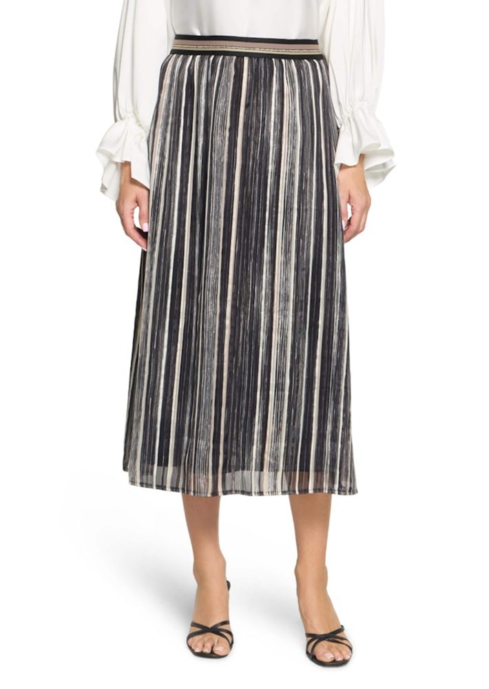 Schwingender Jupe mit glänzenden Streifen - beige / schwarz - Gr. 42 von Goldner Fashion